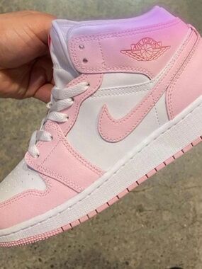 Nike Pink and White Air Jordan 1 Mid